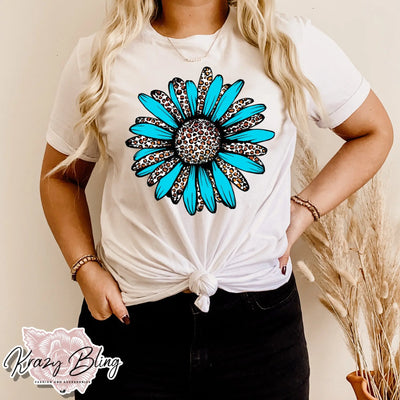 Turquoise And Cheetah Sunflower Tee Krazybling