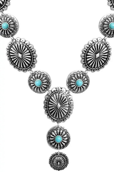 Turquoise Concho Long Necklace Set Krazy Bling