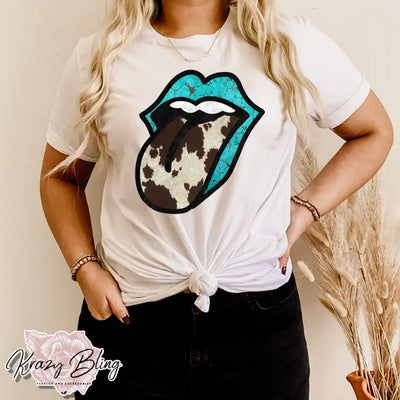 Turquoise Cowhide Lips Tee Krazybling