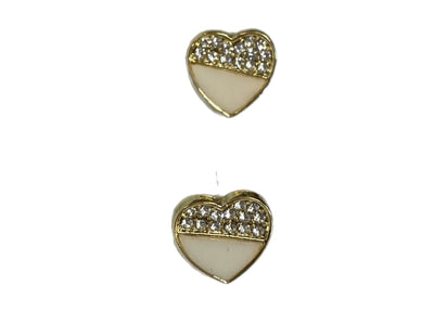 White & Gold Small Heart Earrings Krazy Bling